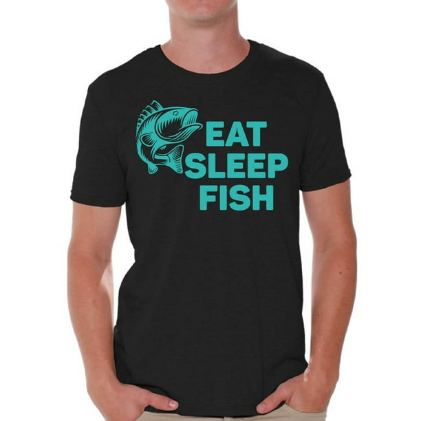 COL EAT SLEEP FISH MENS T SHIRT FISHING FISHERMAN GIFT PRESENT IDEA FOR DAD